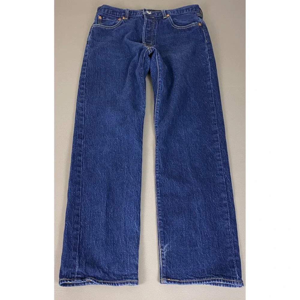 Levis Premium 501 93 Straight Jeans Men's 34x32 -Fit 34x30 Dark Blue Button Fly